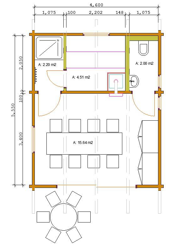 Rąstinė pirtis 10-14 žm planas