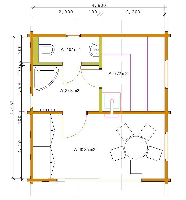 Rąstinė vienšlaitė pirtis  21 kvm planas