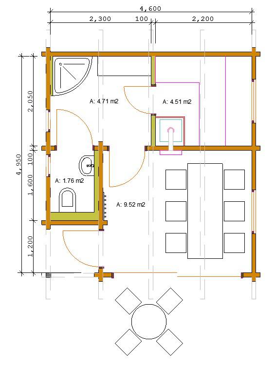 Tradicinė rąstinė pirtis  23 kvm planas